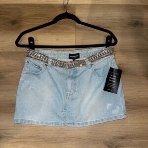 Retrofete Light Blue Denim Mini Skirt with Crystal-Embellished Waist